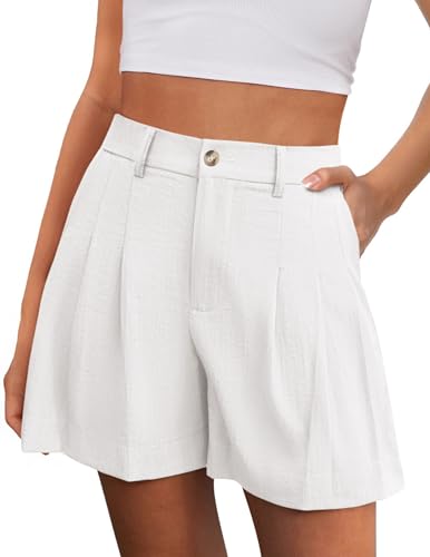 Womens Shorts Dressy Casual High Waisted Wide Leg Trousers,White,L