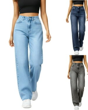 Yourumao High Waisted Jeans for Women Wash Straight Leg Jeans Baggy Denim Pants Trendy Going Out Jean Trousers with Pocket