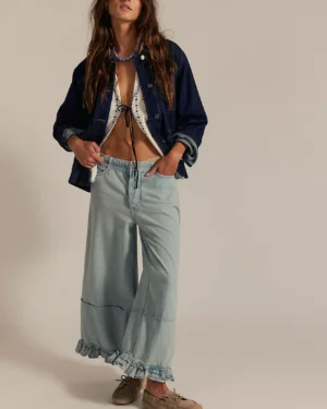 Free People | Ruffle Hem Wide Leg Denim Jeans