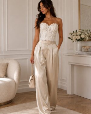SHEIN | Complete Outfit | White Lace Corset & Champagne Satin Pants