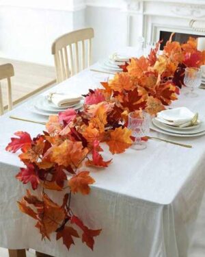 100cm Artificial Maples Leaf Autumn Garland, Hanging Fall Maple Leaves Vines, Reusable For Thanksgiving Halloween Home Party Porch Mantle Fireplace Farmhouse Decorations,...