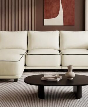 104 Inch L Shaped Modular Sectional Sofa, 4 Seater Modern Cloud Chenille Comfy Couch with Movable Ottoman & 3 Back Pillows, Oversized Comfy L Shape Couch for Living Room, Bedroom, Apartment, Beige