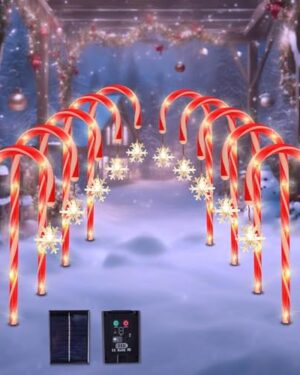 10 Pack Solar Candy Cane Pathway Lights, Warm White Christmas Decor