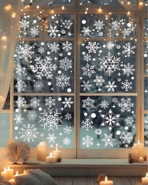 115pcs/4sheets Christmas White Snowflake Window Stickers Decals, Snowflake Window Stickers, Christmas Window Stickers, Winter Window Stickers, Suitable For Christmas Decoration,...