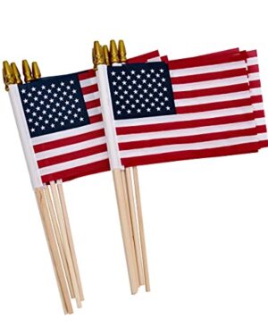 12 Pack Small American Flags on Stick Small US Flags/Mini American Flags for Outside 4x6 Inch American Hand Held Stick Flags with Kid-Safe Spear Top, Patriotic Veterans Day Decorations, 4th of July Decorations