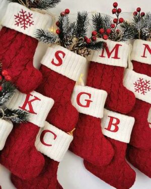 1pc 10-Inch Red Knitted Christmas Stocking With English Christmas Letter & Snowflake Design, Suitable For Christmas Party Decoration, 2026 New Year Party Favors, Party Bag...
