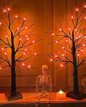 1pc 2ft Black Halloween Tree With LED Orange/Purple Lights - Battery-Powered Indoor/Outdoor Decor For Halloween & Christmas, Classic Style, No Batteries Included, Perfect For...