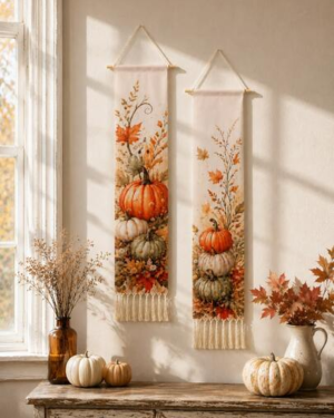 1pc/2pcs Autumn Harvest Tassel Hanging Banner, Pumpkin Maple Leaf Autumn Home Decor, Vintage Bohemian Style Wall Art, Thanksgiving Holiday Farmhouse Living Room Window...