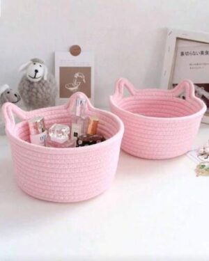 1pc/3pcs Cat Ear Design Hand-Woven Desktop Storage Basket, Modern Home Fabric Storage Basket, Suitable For Living Room, Bedroom, Desk, Bathroom, Bedside Table, Hallway, Cosmetic...