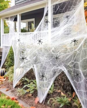 1pc, 60/100/200g Spider Web Halloween Decoration, Comes With Fake Spiders, Super Stretchy Spider Web, Suitable For Halloween Indoor/Outdoor Party Supplies
