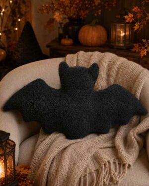 1pc Bat Pillow Halloween Decorations Indoor, Black Gothic Bat Shaped Throw Pillows For Couch Bed, Spooky Cushion Holiday Decor Gifts For Adult