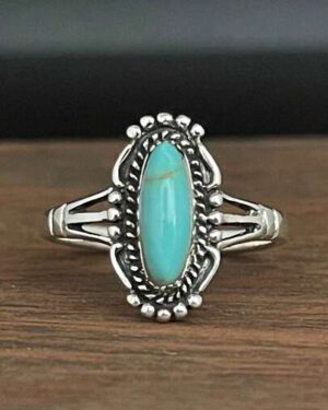 1pc Bohemian Style Vintage Silver Turquoise Women's Ring Wedding Engagement Ring For Daily Wear