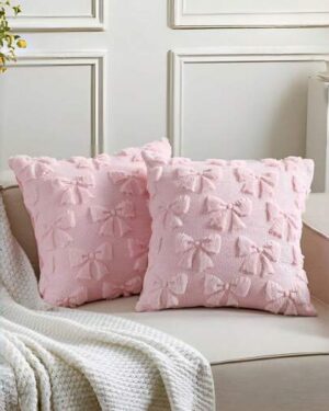 1pc Bow Decorative Pillow Cover, Cute Fluffy Soft Bow Decor Plush Pillow Case, Suitable For Bed, Sofa, Lounge Chair, Ideal For Room Decor, Valentine's Day, Autumn/Winter