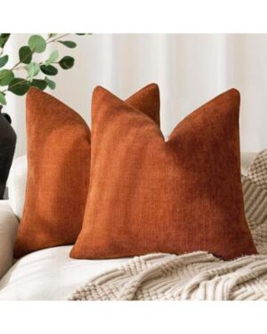 1pc Burnt Orange Vintage Wabi-Sabi + Minimalist Soft Texture Chenille + Linen Blend Fabric Woven Decorative Pillowcase, Suitable For Home, Sofa, Bed, Bedroom, Living Room, Cafe,...