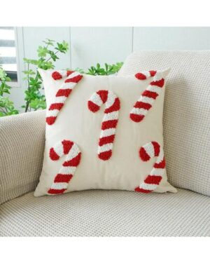 1pc Christmas Candy Cane Theme Plush Pillow Case, Holiday Home Decor Cushion Cover, Bedroom Decorative Throw Pillow Cover
