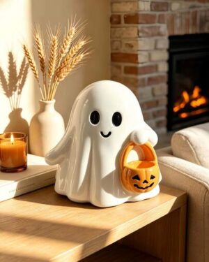 1pc Cute Ghost Pumpkin Decor, Autumn Halloween Home Accent, Farmhouse Style Shelf And Coffee Table Ornament, Fall Living Room Decoration, Warm Seasonal Gift For Friends And Family