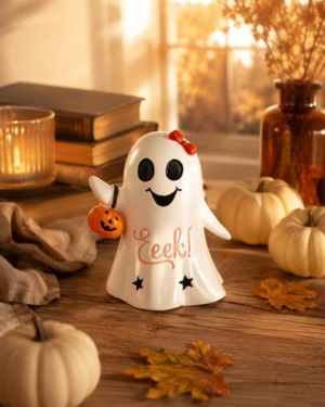 1pc Cute Pumpkin Ghost Figurine, Resin Halloween Ghost Decor, Soft Spooky Autumn Home Decoration, Suitable For Fireplace Mantel, Bookshelf, Coffee Bar, Tiered Tray Desktop...