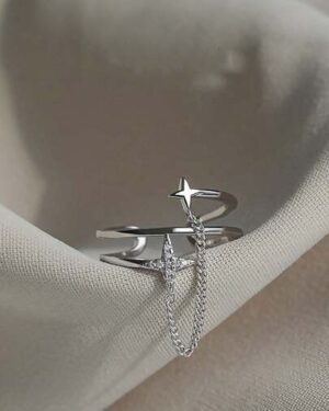 1pc Exclusive Design Luxury Chain Meteor & Double Layer Cross Ring
