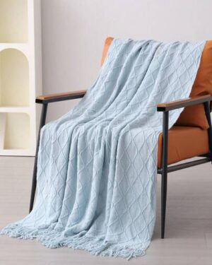SHEIN | 1pc Light Blue Diamond Plaid Knitted Blanket