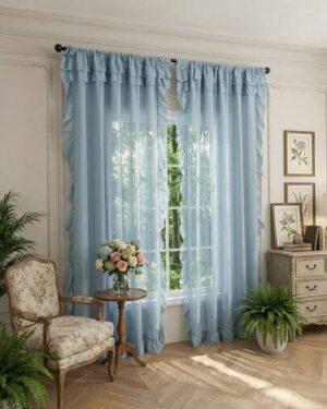 SHEIN | 1pc Minimalist Solid Color Curtain With Lace Trim
