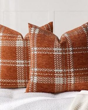 1pc (No Insert) Orange Scottish Plaid Pillow Case, Modern Fashionable Comfortable Soft Jacquard Chenille Multi-Color 3D Grid Cushion Cover, Suitable For Daily Home Decor, Sofa,...