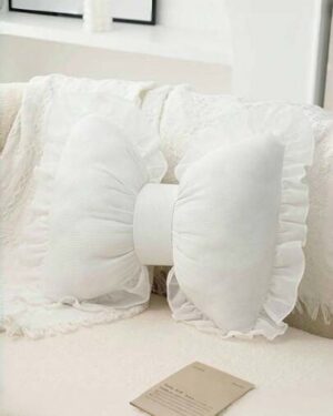 1pc Soft & Cute Bow Decorative Throw Pillow, Ruched Lace Bow Cushion For Sofa, Bed, Living Room & Bedroom, Ideal Mother's Day Gift For Mom, White