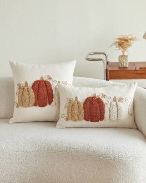1pc Thanksgiving Pumpkin Rope Circle Flannel Embroidered Throw Pillow Cover, Suitable For Indoor Decor, Harvest Festival Decorative Pillow Cover, Pillow Insert Not Included