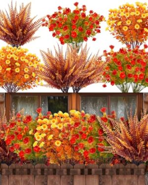 20 Bundles Artificial Fall Flowers for Outdoors Fall Decorations for Home