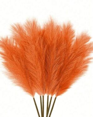 20pcs/10pcs Set - Artificial Cattail, Deep Orange, Bohemian Style Decor, Fake Reeds, Tall & Fluffy, Artificial Flowers, Cattail, Vase Filler For Winter, Farmhouse Home Kitchen...