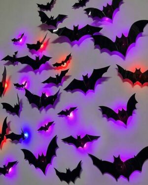 24/12/1pc New Halloween 3D Glowing Bat Decorations, Suitable For Halloween Party, Bedroom Window, Indoor/Outdoor Home Decor 3D Glowing Bat Stickers, Various Sizes, Spooky Bar...