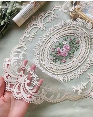 2Pack Retro Lace Placemats, French Crochet Doilies, Handmade Embroidered Table Mats, 12x16-in Beige Place Mats Cup Mat