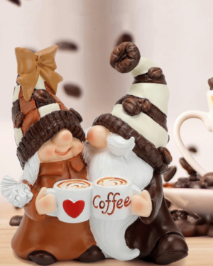 2pcs Coffee Dwarf Figurines, Coffee Bar Decor Accessories, Dwarf Couple Ornaments, Drinking Coffee Dwarfs, Autumn Home, Office, Dining Table Decoration (Integrated)