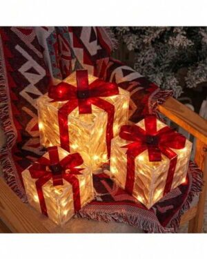 3 Sets Of Christmas Gift Box, Two Styles (Warm Light, White Light), Christmas New String Lights, Festive Gifts Coloured Lights Room Props Layout Decorative Lights (Christmas...