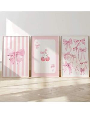 3pcs Pink Bow Watercolor Wall Art Prints, Girly Canvas Painting Posters, Suitable For Bedroom, Living Room, Office, College Dorm Room Decor, Frameless