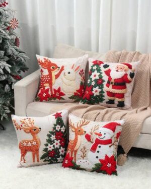 4pcs Christmas Pillowcases, Santa Claus Cushion Covers, Christmas Snowman Pillowcases, Christmas Bed & Sofa Cushions, Christmas Tree Pattern Pillowcases, Christmas Party...
