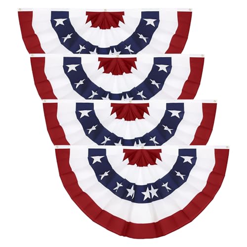 4PCS 3x6 Ft American Pleated Fan Flag, Patriotic Half Fan Bunting Flag