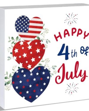 4th of July Decorations Fourth of July Patriotic Wooden Sign 5.9 x 5.9 Inch