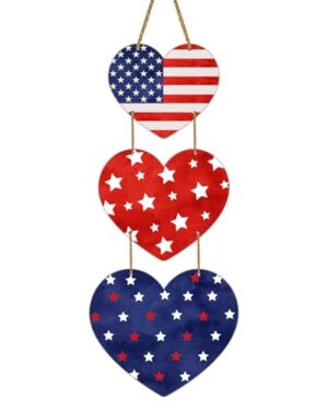 4th of July Decorations Patriotic Decorations Heart Patriotic Wreath Hanging Sign Wooden 4th of July Wreaths for Front Door Decorations for Memorial Day Fourth of July Porch Wall Indoor Home Decor