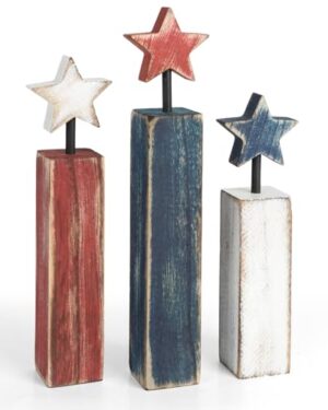 4th of July Table Decorations, 3Pcs Red White and Blue Decorations, Retro Patriotic Memorial Day Tiered Tray Decor, Labor Day Independence Day Fourth of July Decor for Home Office Shelf