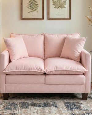 50" Love Seat, Small Cloud Sofa Couch with 2-Layer Cushion & 27" Deep Seat, 2 Pillows for Small Spaces, Bedroom, Apartment, Office, Living Room, in a Box, Pink
