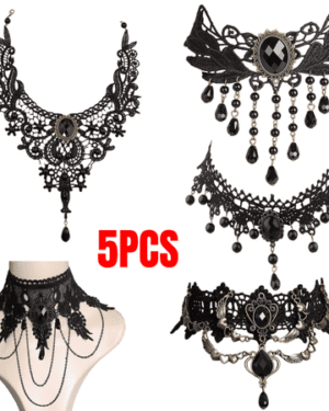 5pcs Halloween Sexy Jewelry for Women Elegant Goth Gothic Steampunk Lace Choker Necklace Black Neck Chain Collar Statement with Pendant Victorian Wedding Party Cosplay