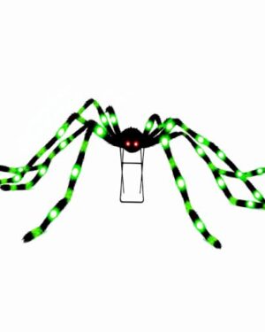 6.6 FT(Wide) Halloween Giant Spider with 9'' Metal Stand, 36 Green LED Lights, 8 Modes Light-Up Large Spiders Outdoor Decorations, Spooky Props for Yard, Lawn, Porch, Haunted House Décor