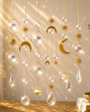 6Pieces Colorful Crystals Suncatcher Hanging Sun Catcher with Chain