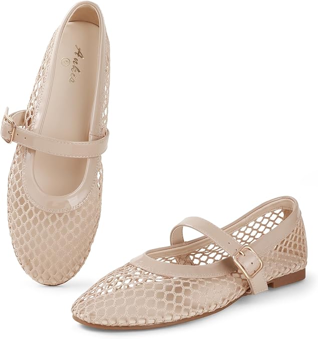 Amazon | Mesh Ballet Flats for Women, Mary Jane Mesh Flats Fishnet Sandals