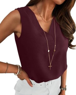 Amazon | Tank Top for Women Dressy Casual Business Work Blouses Sleeveless V Neck Textured Tops