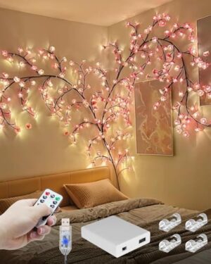 7.55FT 144LED Pink Cherry Blossom Tree Branch Lights for Wall Battery Box