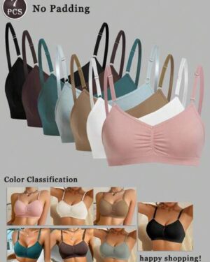 7pcs Seamless Underwear Set, Comfortable Casual Bras With Adjustable Straps