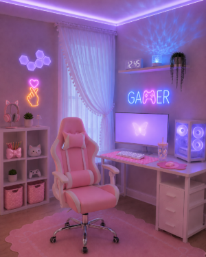 SHEIN | Curated Collection | Kawaii Pink LED Gamer Room