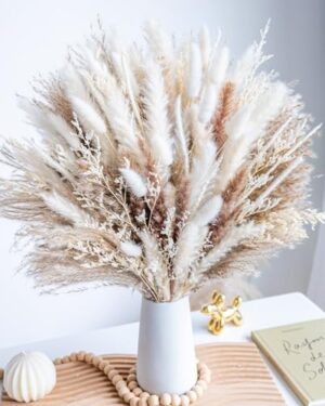 96PCS Natural Dried Pampas Grass Boho Home Decor Bouquet Phragmites Dried Flowers Bouquet for Wedding Floral Arrangements Living Room Decorations (96PCS)