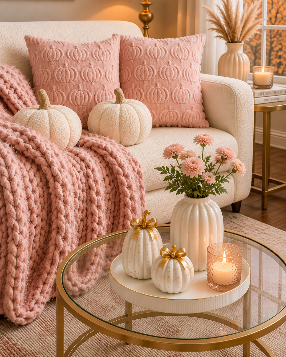 Amazon | Curated Collection | Pink Cozy Fall Living Room